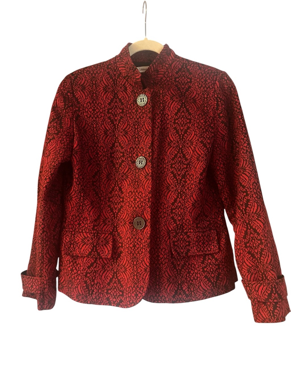Women’s Coldwater Creek Red and Black Patterned Button-Front Jacket Size 10